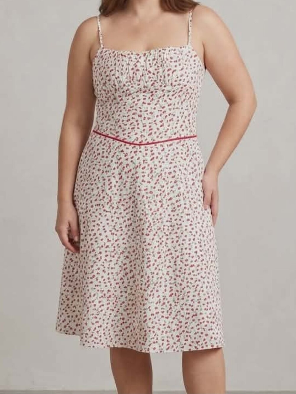 Vintage Colori White Cherry Print Sundress with Red Trim